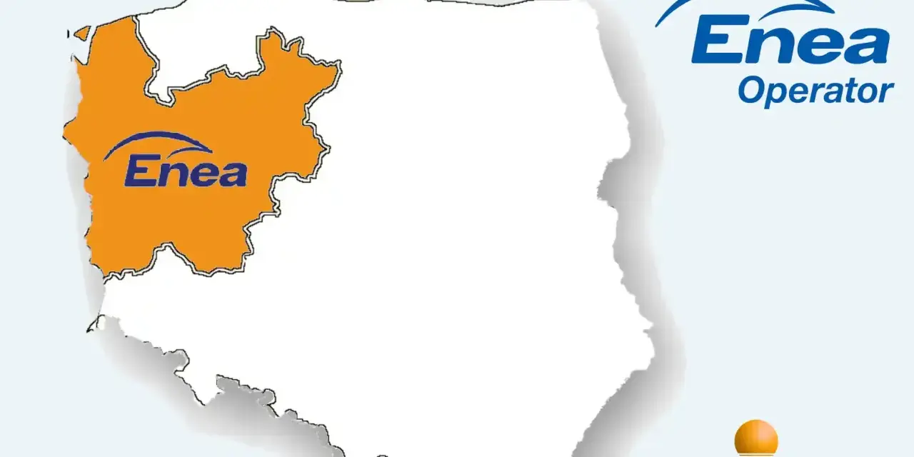 Mapa Polski z zaznaczonym na pomarańczowo obszarem działania OSD Enea Operator.