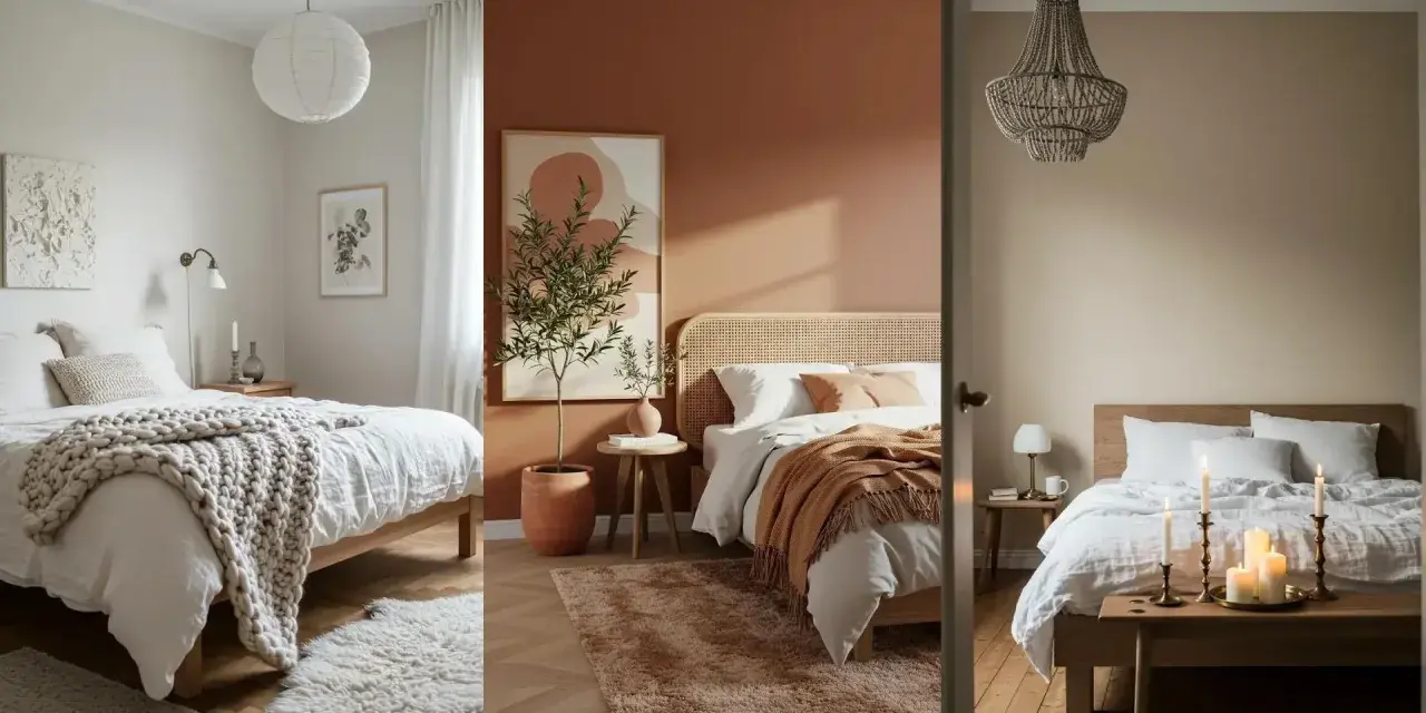 Tres acogedores dormitorios que invitan al descanso y crean ambientes de dormitorios románticos.