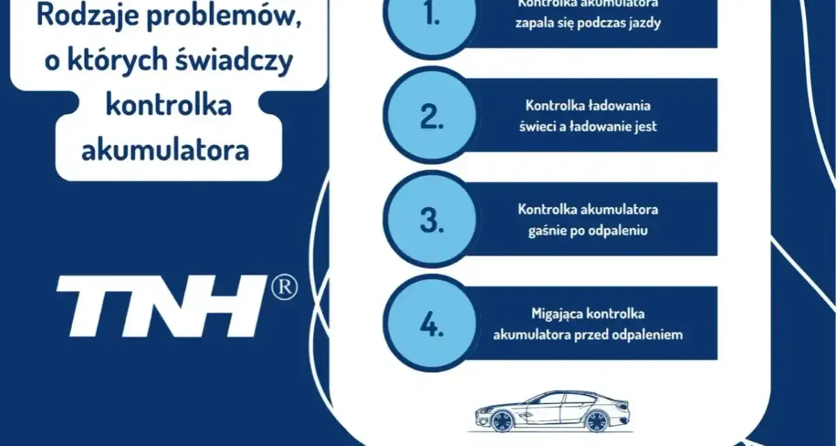 Rodzaje problemów, o których świadczy kontrolka akumulatora: zapala się podczas jazdy, gaśnie po odpaleniu, miga przed odpaleniem.