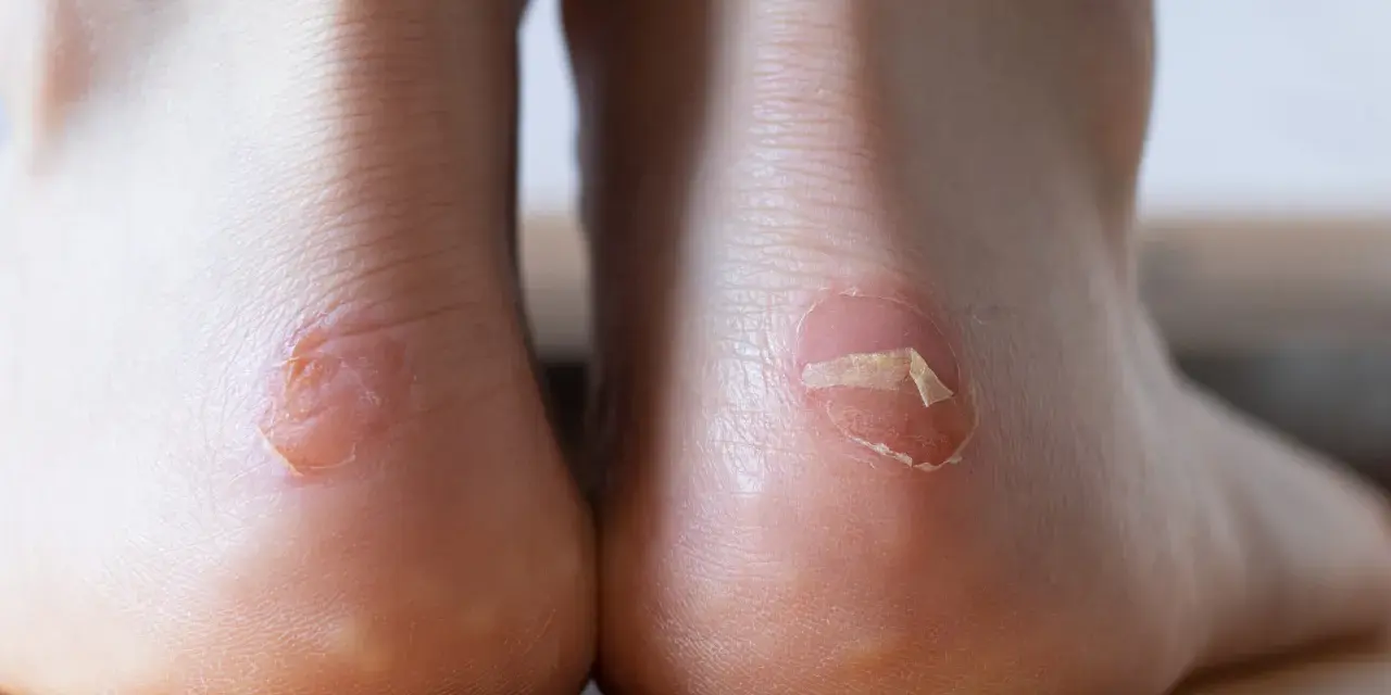 Ampoules douloureuses sur les talons. Faut il percer une ampoule ? La peau est irritée et décollée.