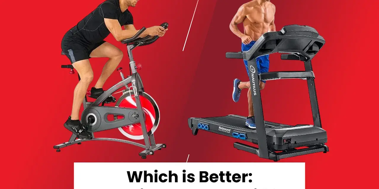 Man cycling on a stationary bike vs. man running on a treadmill. Which is better: cycling or treadmill?