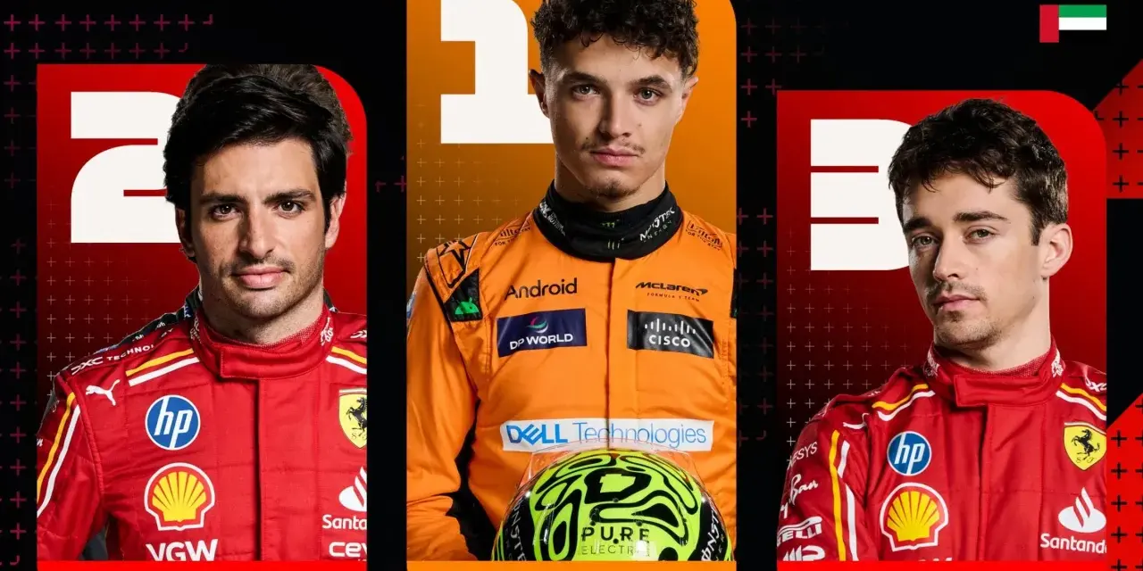 Carlos Sainz, Lando Norris y Charles Leclerc, pilotos del GP Abu Dhabi 2024.