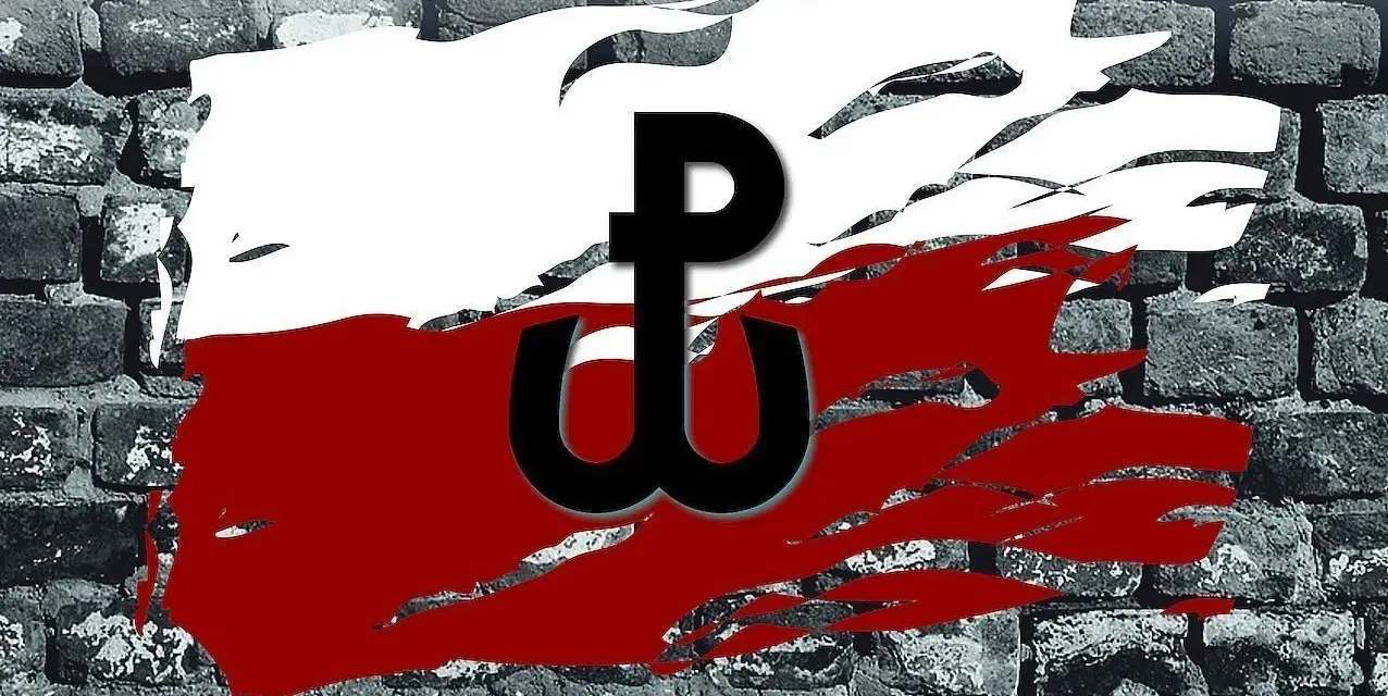 Polska walcząca symbol kotwicy na tle biało-czerwonej flagi, symbolizującej opór i nadzieję.