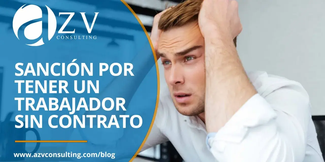 Hombre angustiado por una sanción por tener un trabajador sin contrato. Evita multas y problemas legales.