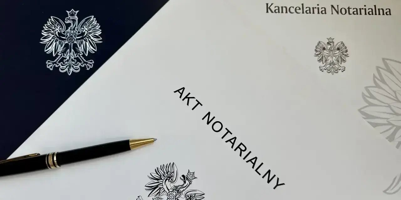 Akt notarialny z godłem Polski. Długopis czeka na podpis, który może być oświadczeniem o poddaniu się egzekucji.