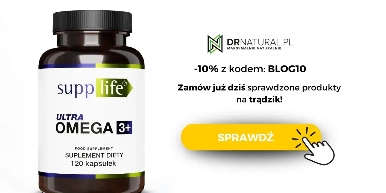 Suplement diety Supplife Ultra Omega 3+ to sprawdzone suplementy na trądzik. Zamów z kodem BLOG10 i odbierz -10%.