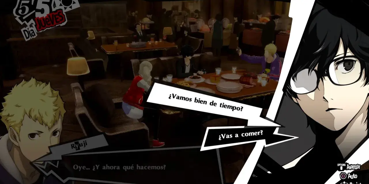 Ryuji y otros persona 5 royal confidentes comparten una comida. El protagonista se pregunta qué hacer ahora.