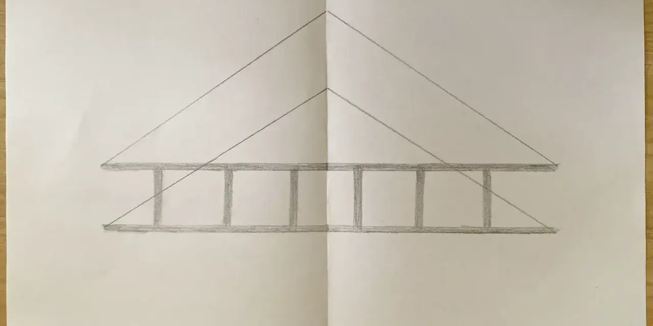 Dessin d'un pont suspendu simple, étape pour apprendre comment faire un trompe l'oeil.