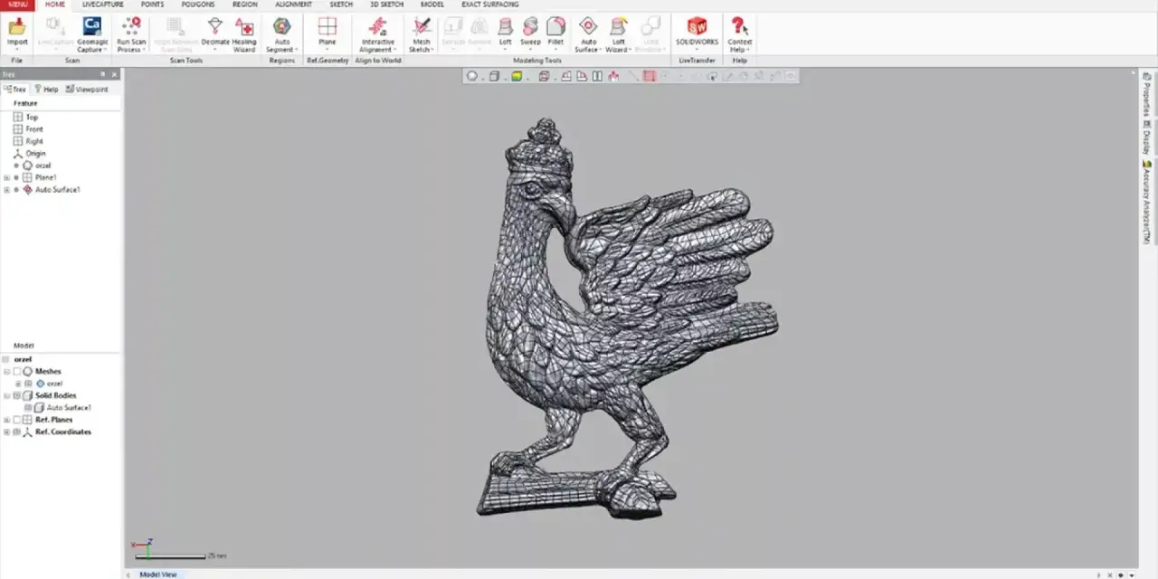 Model orła z koroną, widoczny w programie do modelowania 3D. Powierzchnia rzeczywista obiektu jest szczegółowo odwzorowana.