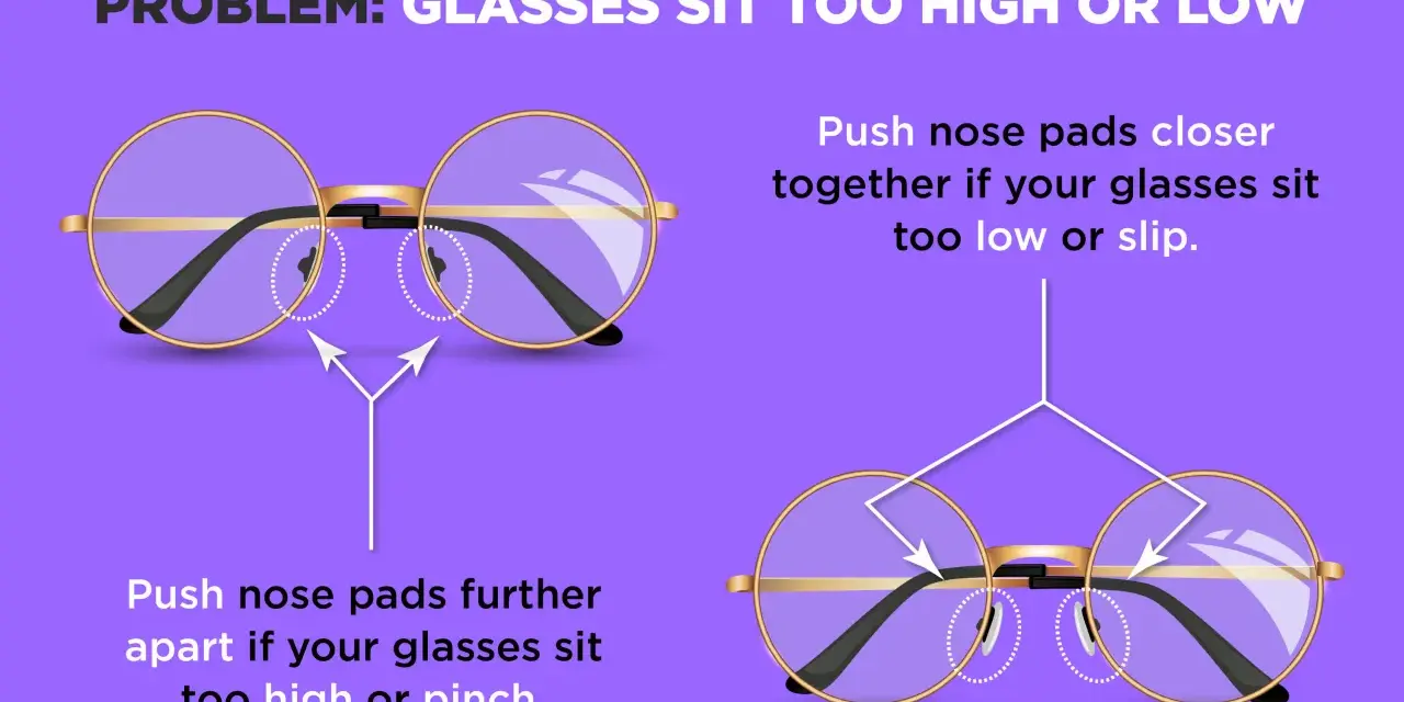 Jak zwęzić okulary plastikowe? Dopasuj noski: bliżej siebie, gdy okulary zsuwają się w dół; dalej od siebie, gdy są za wysoko lub uciskają.