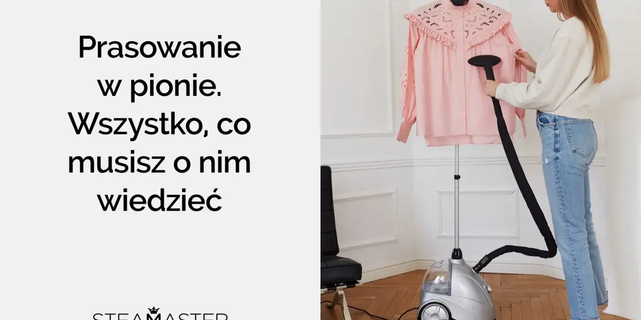 Kobieta prasuje różową koszulę parownicą stojącą. Dowiedz się, jak prasować parownicą, by ubrania wyglądały idealnie.