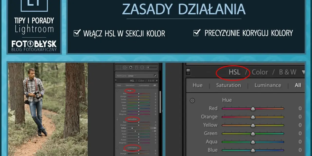 Porady Lightroom: jak precyzyjnie korygować kolory za pomocą HSL. Skróty klawiszowe ułatwiają pracę.