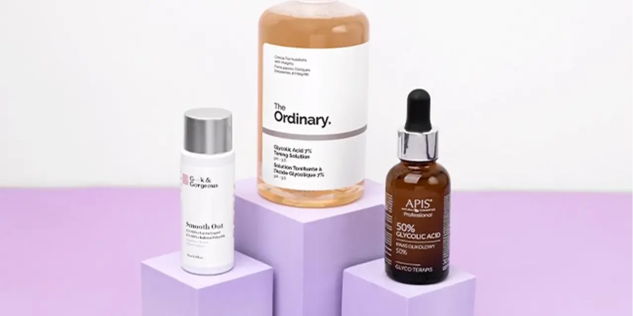 Produkty z kwasem glikolowym od The Ordinary, APIS i G&G. Efekty jak z transparent lab.