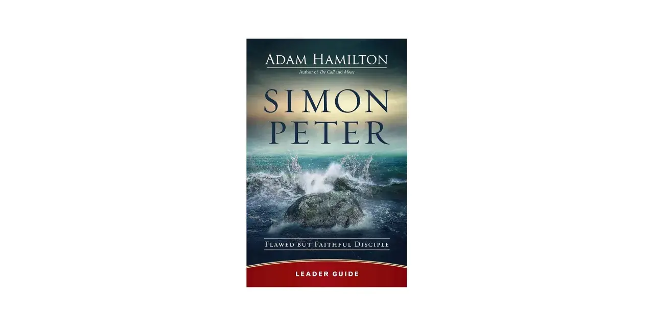 Book cover for "Simon Peter: Flawed But Faithful Disciple" by Adam Hamilton, depicting a stormy sea crashing against a rock.