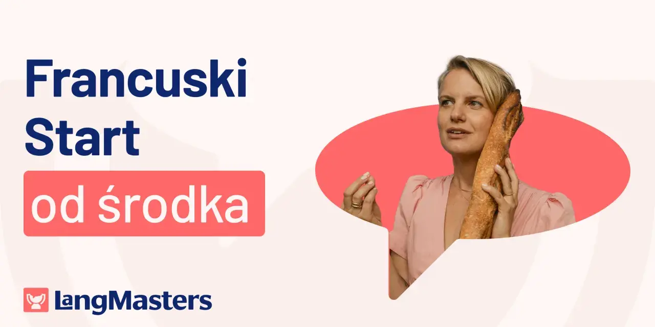 Francuski Start od środka – jak nauczyć się francuskiego? Kobieta z bagietką przy uchu, jakby rozmawiała po francusku.