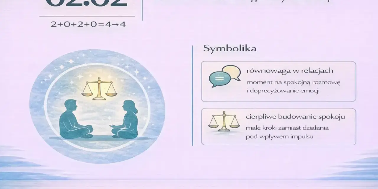 Godzina lustrzana 02:02 symbolizuje równowagę w relacjach i cierpliwe budowanie spokoju.
