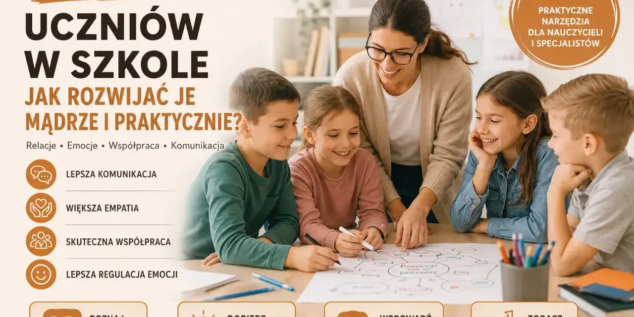 Nauczycielka z uczniami rozwija kompetencje społeczne, ucząc lepszej komunikacji, empatii i współpracy.