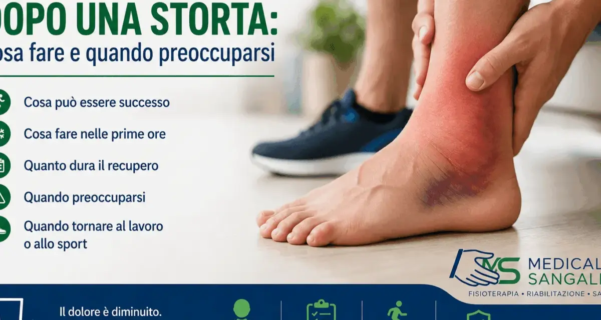 Guida su cosa fare dopo una storta alla caviglia: cosa fare nelle prime ore, recupero e quando preoccuparsi.