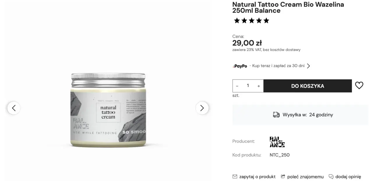 Natural Tattoo Cream Bio Wazelina Balance. Czy można smarować tatuaż wazeliną? Ten krem to naturalna alternatywa.