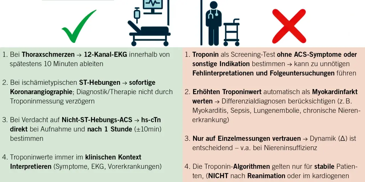 Do's und Don'ts bei der Troponin-Messung: Korrekte Interpretation des Troponinwerts im klinischen Kontext ist entscheidend.