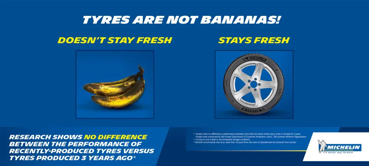 Gomme Michelin che restano fresche, a differenza delle banane. Ricerca conferma che i dot gomme non perdono performance.