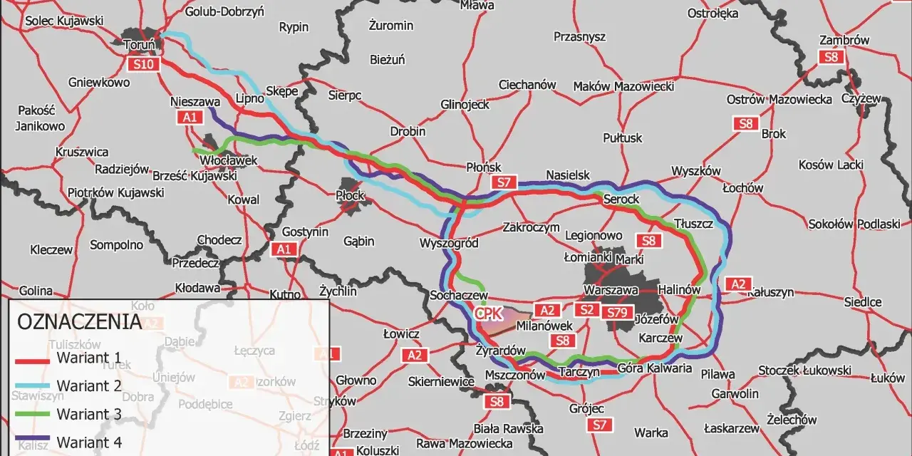 Mapa pokazuje warianty dróg z Warszawy do Szczecina. Odległość z Warszawy do Szczecina to ok. 400 km.
