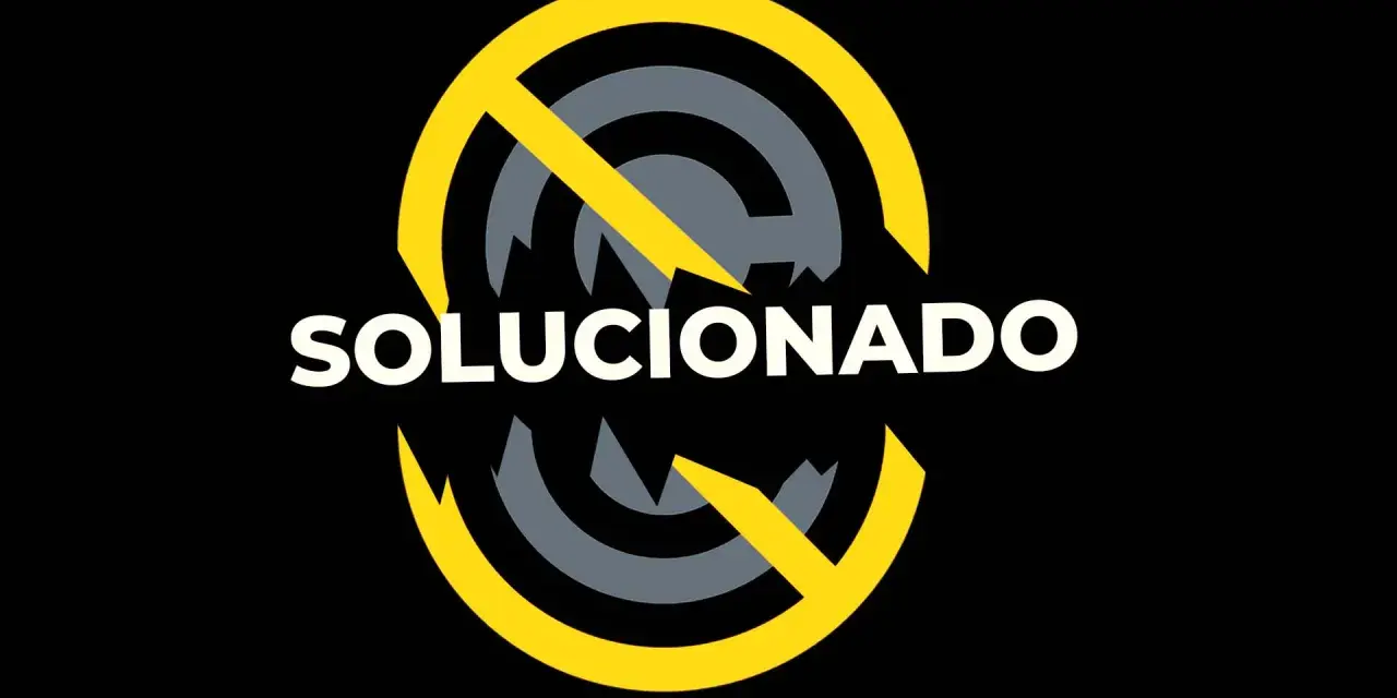 Logo "SOLUCIONADO" con un símbolo de prohibido amarillo sobre un fondo negro. ¡Tu problema de encontrar música para descargar sin copyright está resuelto!