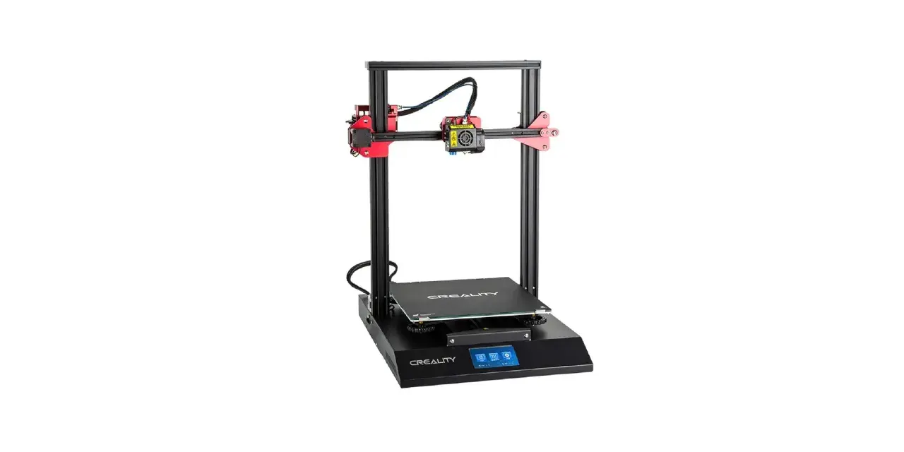 Drukarka 3D Creality CR-10 Smart Pro z czarną podstawą i czerwonymi elementami.
