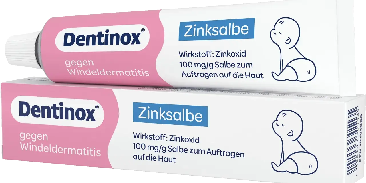 Zwei Tuben Dentinox Zinksalbe gegen Windeldermatitis. Ideal für den empfindlichen Intimbereich.