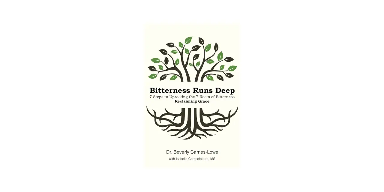 Book cover: "Bitterness Runs Deep" with a tree graphic, symbolizing how bitterness in the Bible can have deep roots.