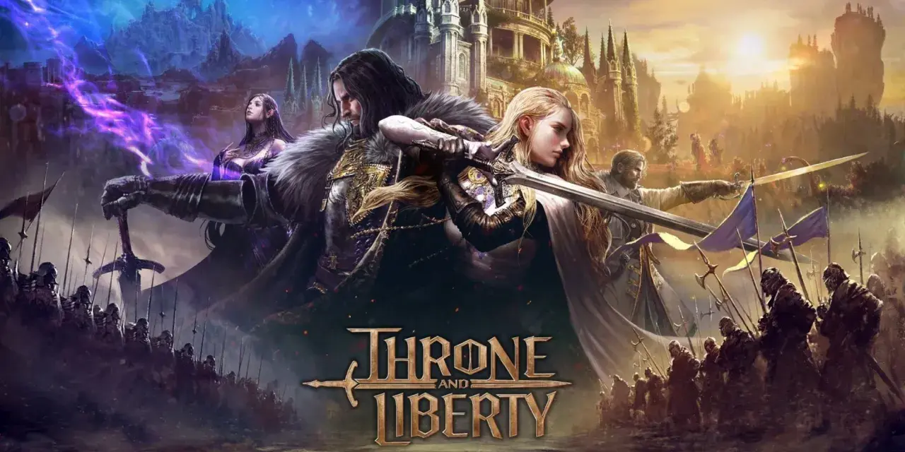 Guerreros luchan por el **trono y la libertad** en un mundo de fantasía épica, con castillos y magia.