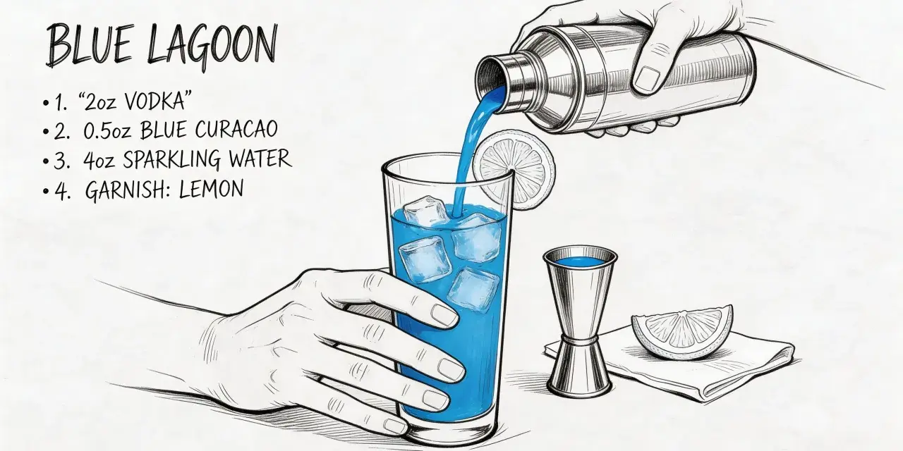 Przepis na drink Blue Lagoon: wódka, blue curacao (to ten niebieski likier!), woda gazowana i cytryna. Idealny na lato!