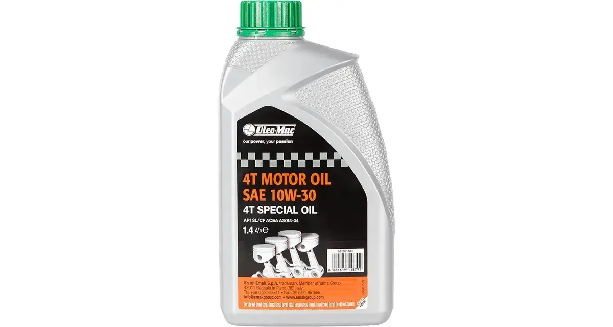 Olej silnikowy Oleo-Mac 10W-30, 4T Special Oil. Jaki to olej? To wysokiej jakości olej do czterosuwowych silników, zapewniający optymalną ochronę.