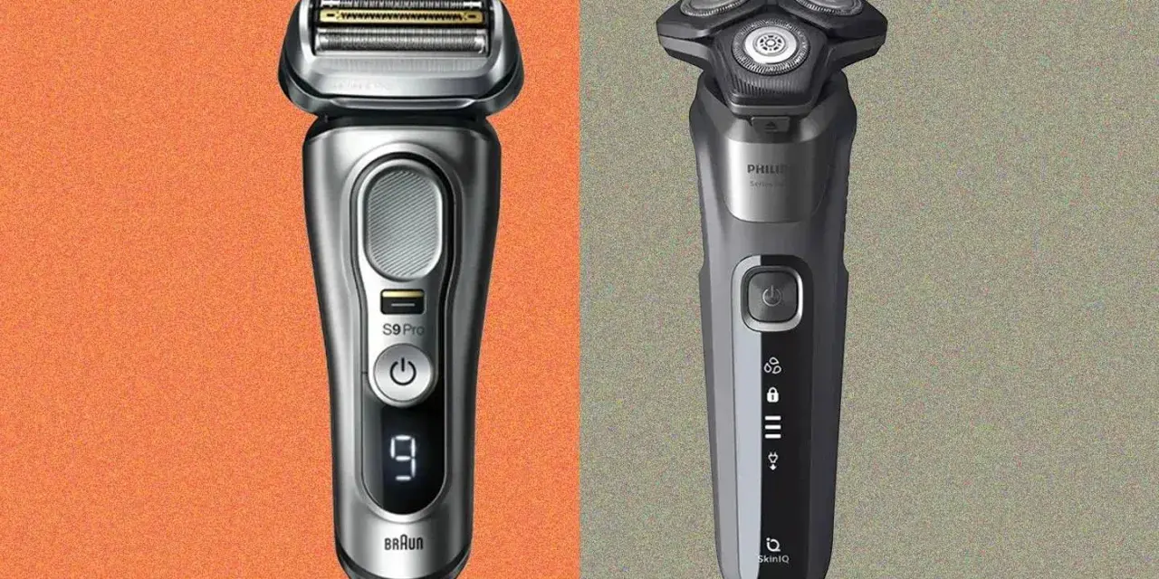 Dos afeitadoras eléctricas modernas, una Braun S9 Pro y una Philips, listas para ser tu primera máquina de afeitar.