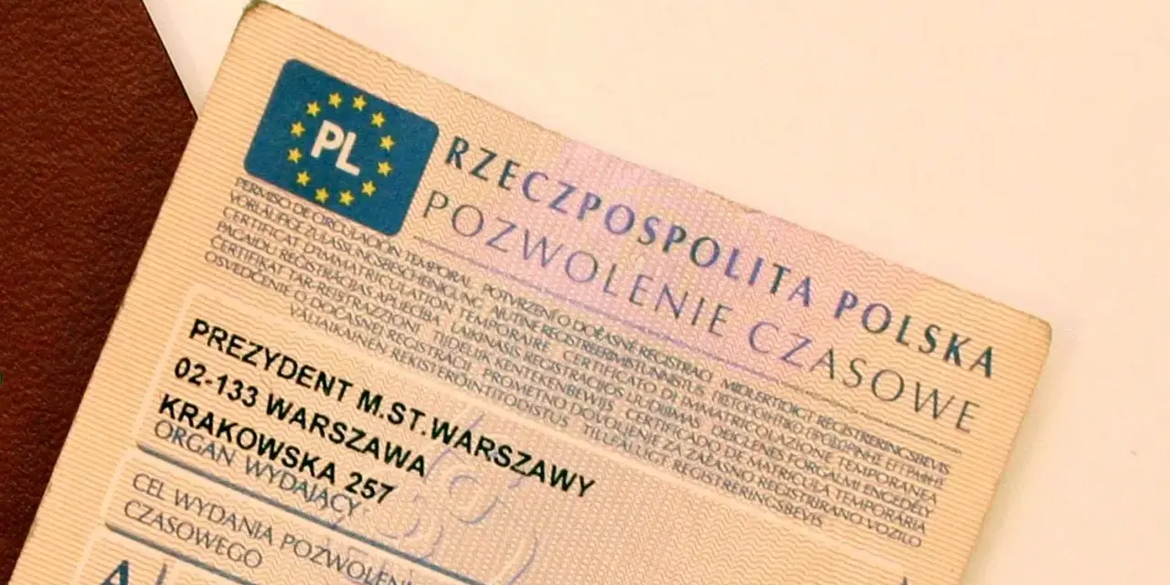 Polskie pozwolenie czasowe, dokument z napisem "Rzeczpospolita Polska Pozwolenie Czasowe", wydany przez Prezydenta m.st. Warszawy.