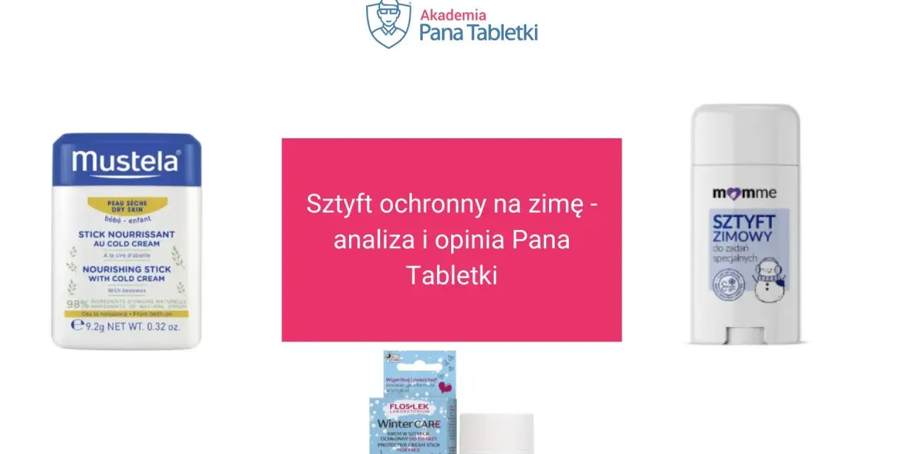 Trzy kosmetyki w formie sztyftu: Mustela, Momme i Flos-lek Winter Care, do ochrony skóry zimą.