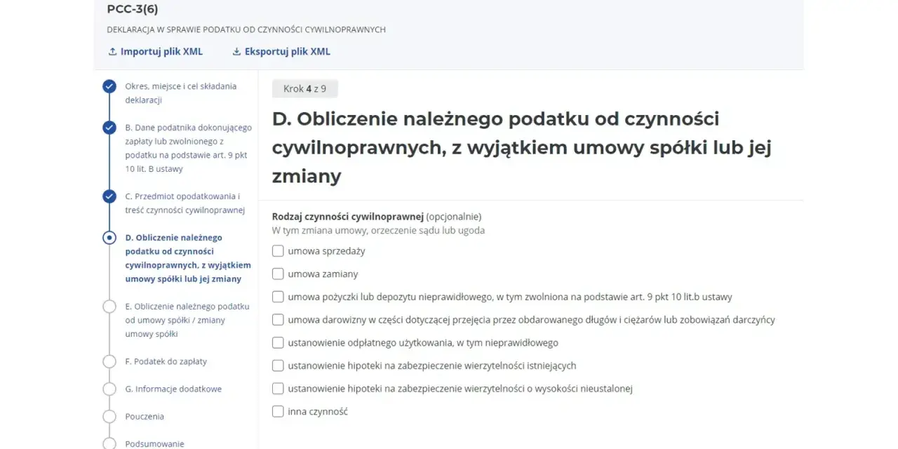 Formularz PCC-3(6) - obliczanie podatku od czynności cywilnoprawnych. Jak zapłacić PCC-3 przez internet? Wybierz rodzaj czynności.
