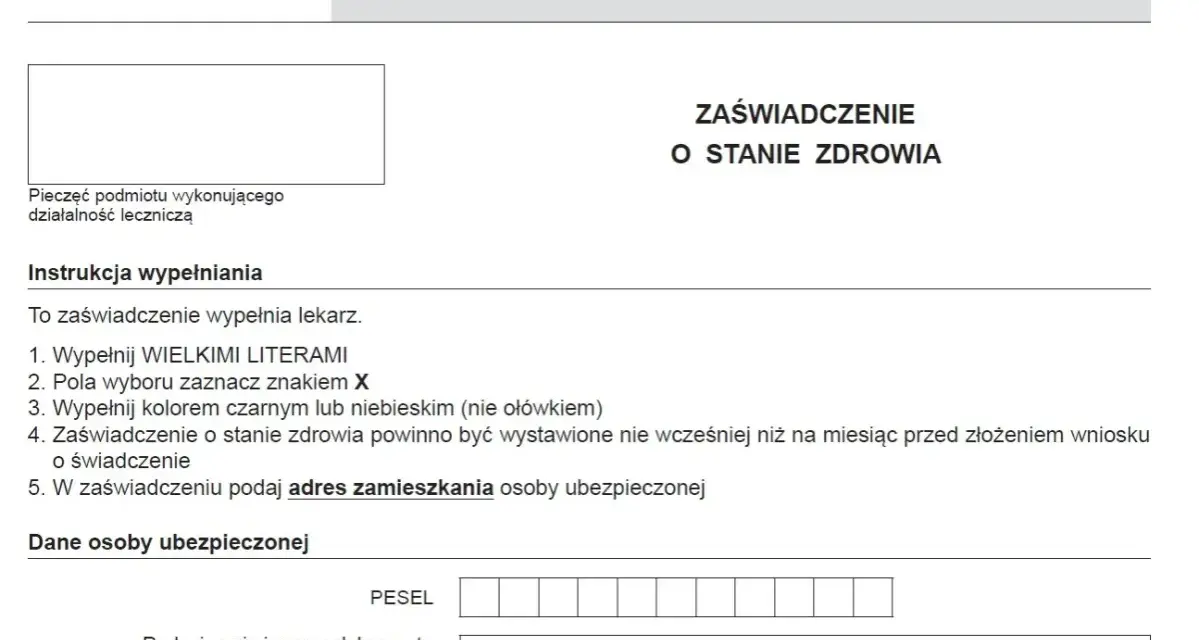 Formularz ZUS OL-9: zaświadczenie o stanie zdrowia, potrzebne do uzyskania orzeczenia o niepełnosprawności. Wypełnia lekarz.