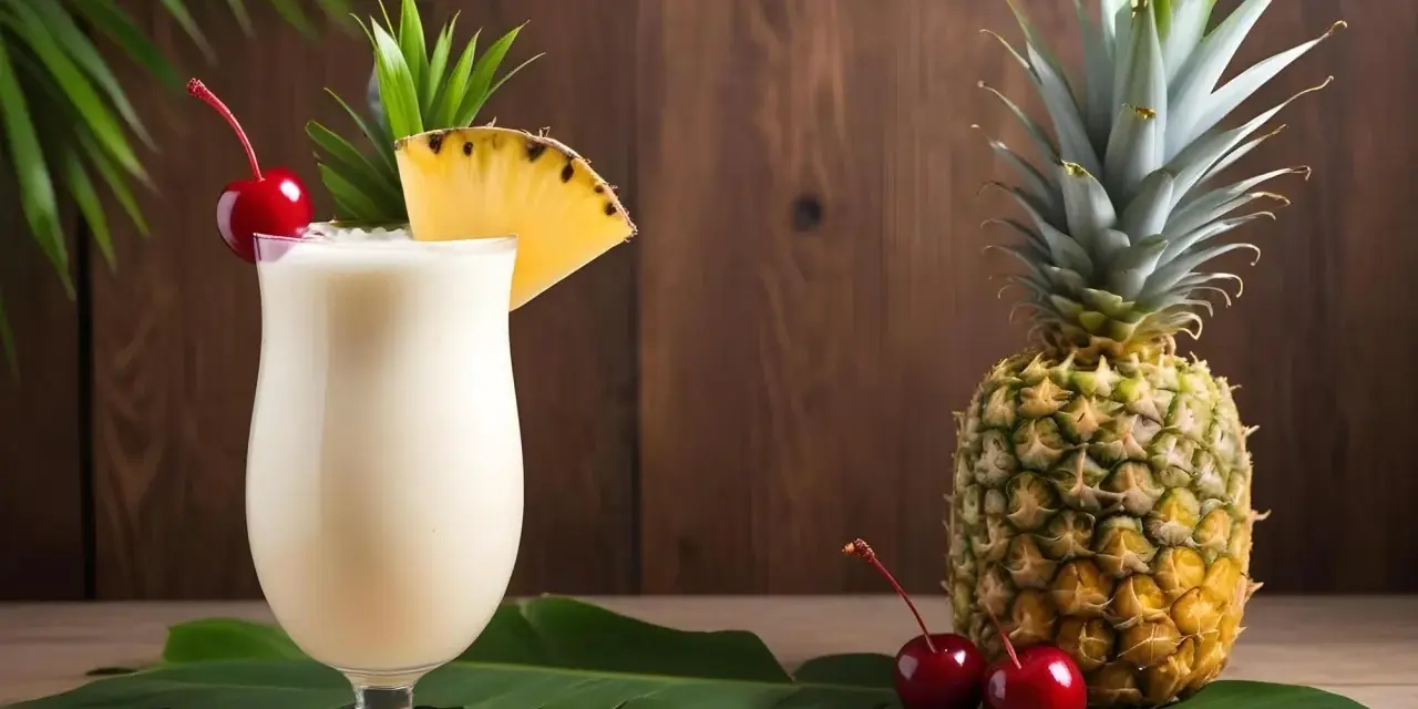 Kremowy likier Pina Colada z ananasem i wiśnią. Idealny przepis na tropikalny drink.