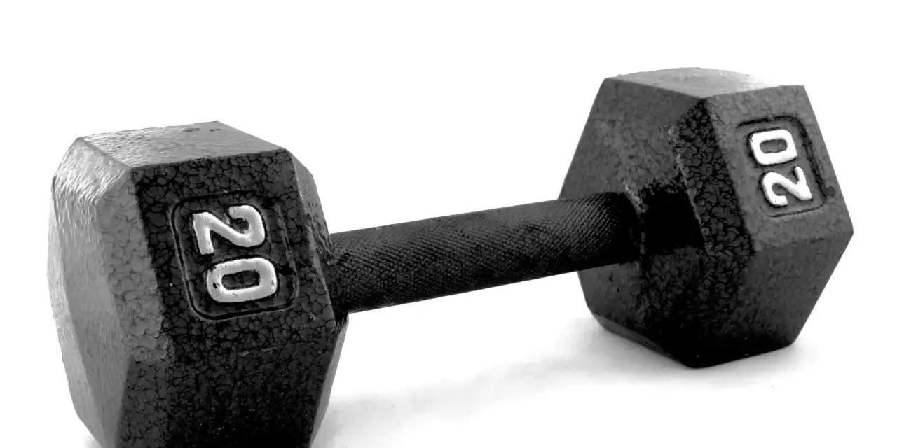 En svart hantel med vikten 20 kg, redo för ett intensivt drop set.