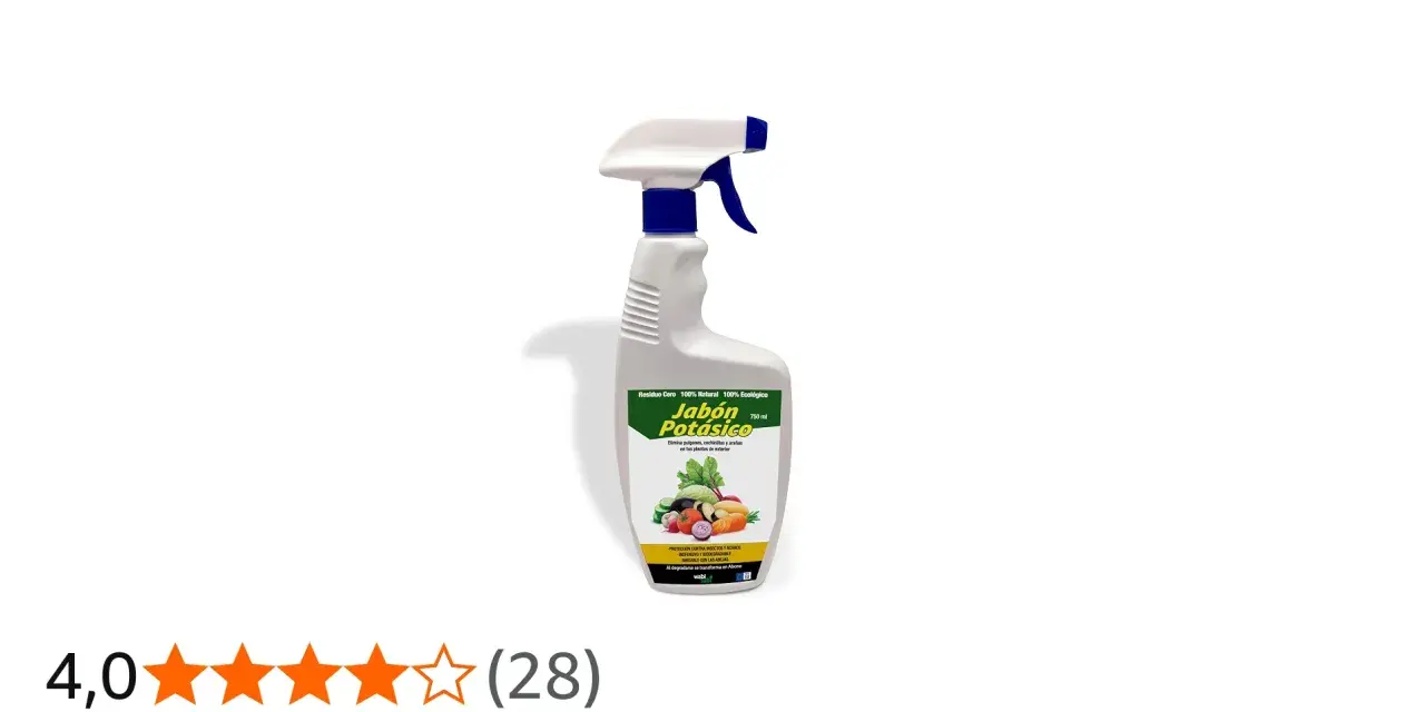 Botella con pulverizador de jabón potásico para sulfatar tus plantas. Elimina plagas de forma natural.