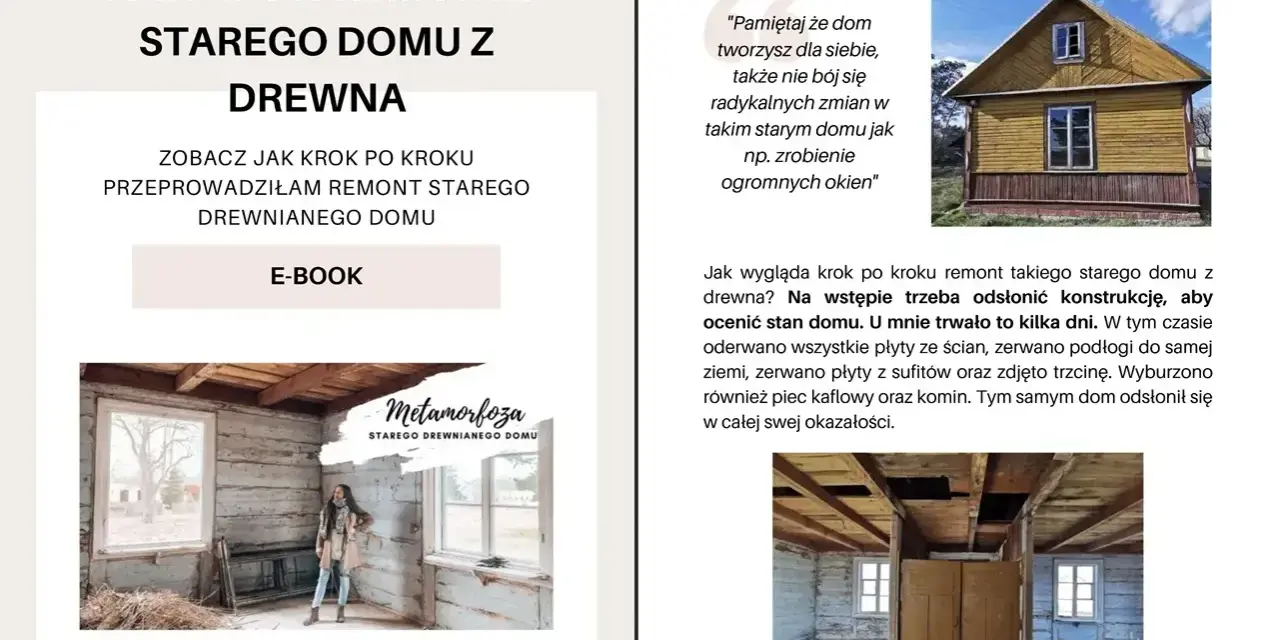 Remont starego domu z drewna: odsłonięcie konstrukcji. Wnętrze domu po zdjęciu płyt ze ścian i sufitów.