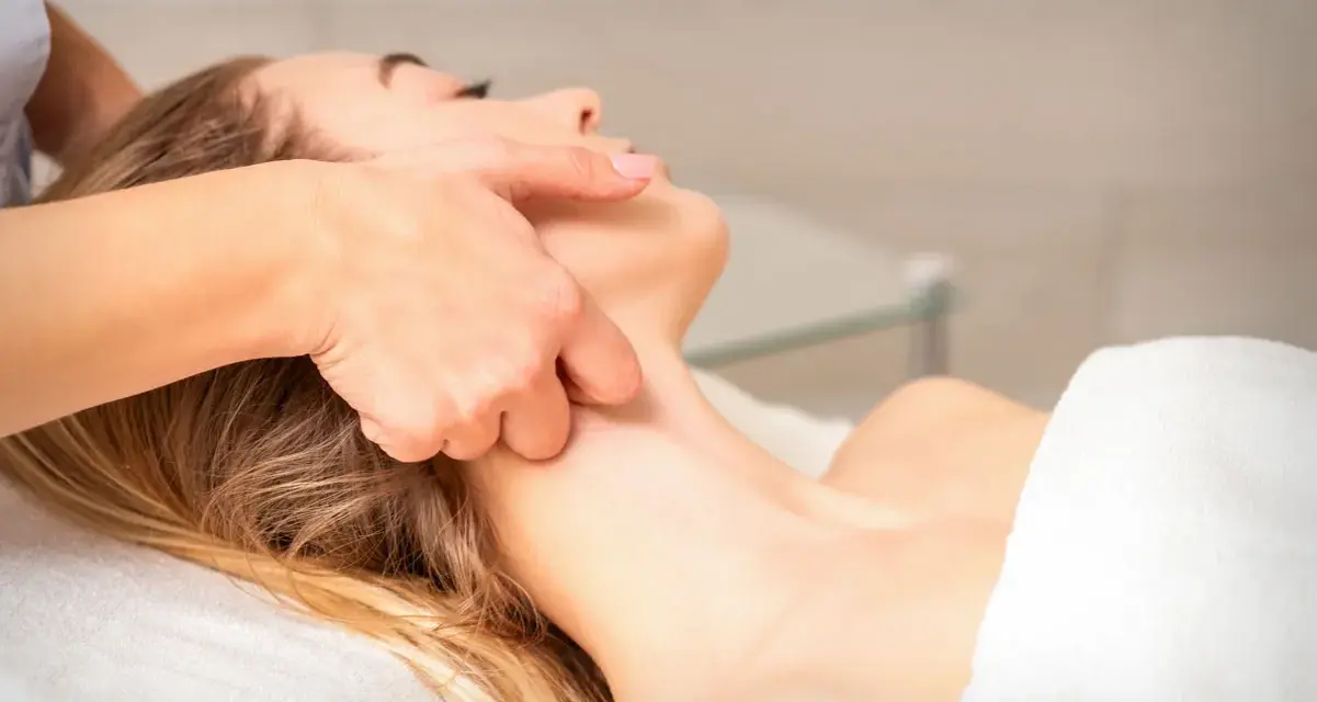 Estheticians can perform lymphatic drainage massage on a client's neck and face, promoting relaxation and fluid movement.