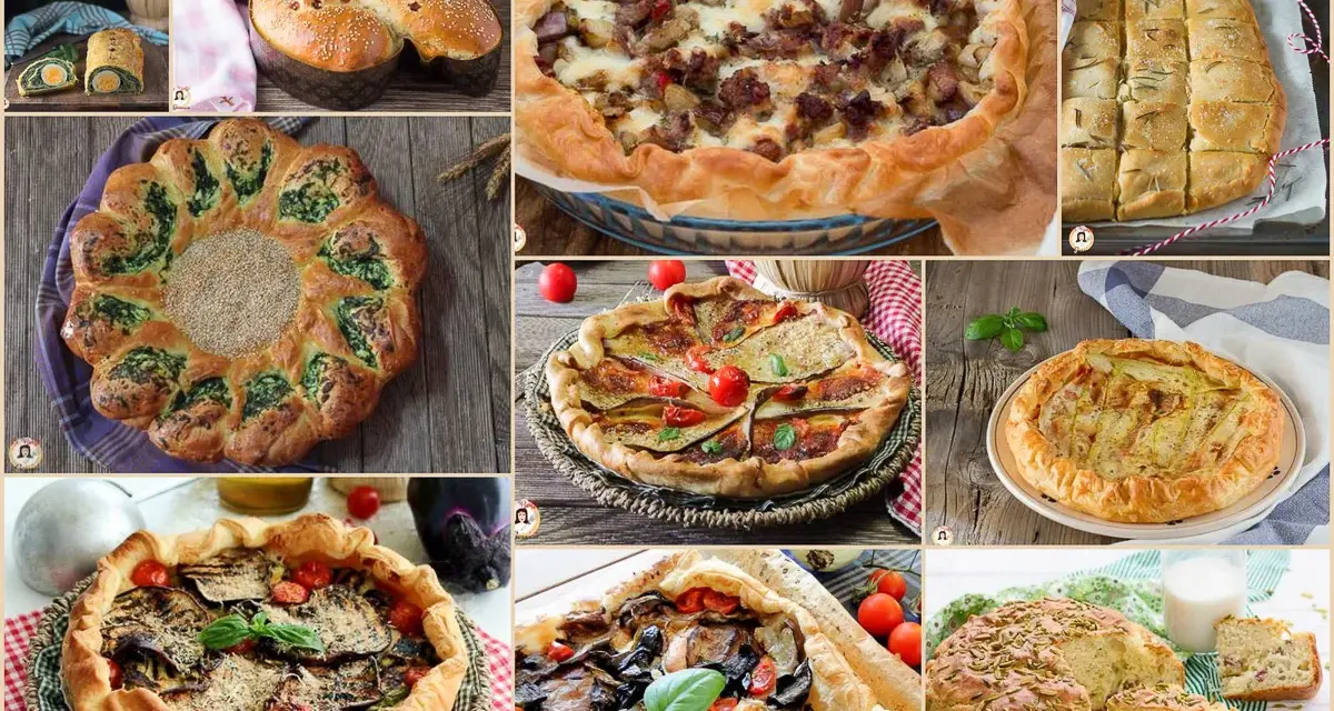 Varie torte salate con pasta sfoglia: con verdure, carne e formaggio, perfette per ogni occasione.