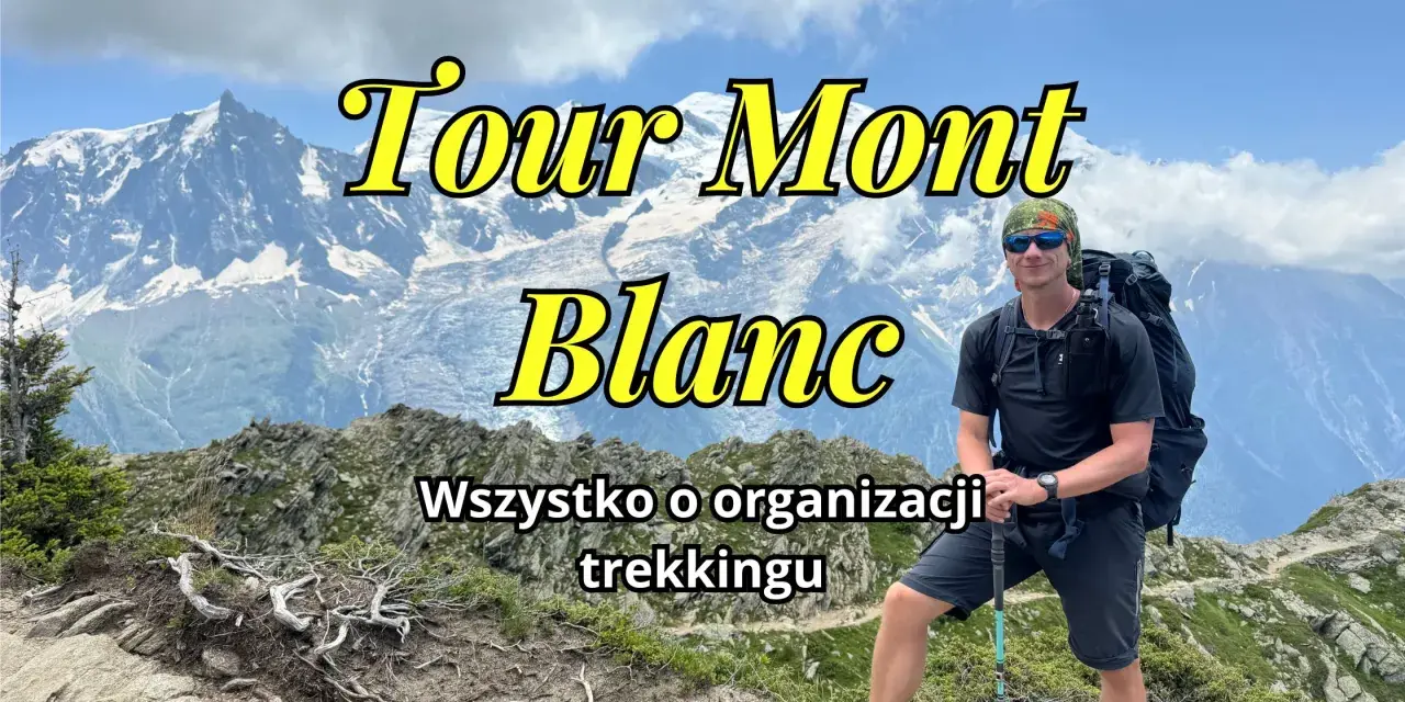 Mężczyzna z plecakiem na tle gór, przygotowuje się do trekkingu na trasie Tour Mont Blanc.