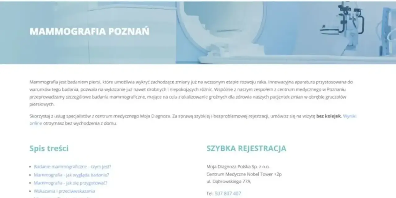 Mammografia w Poznaniu – badanie piersi wykrywające zmiany. Umów wizytę online w Moja Diagnoza.