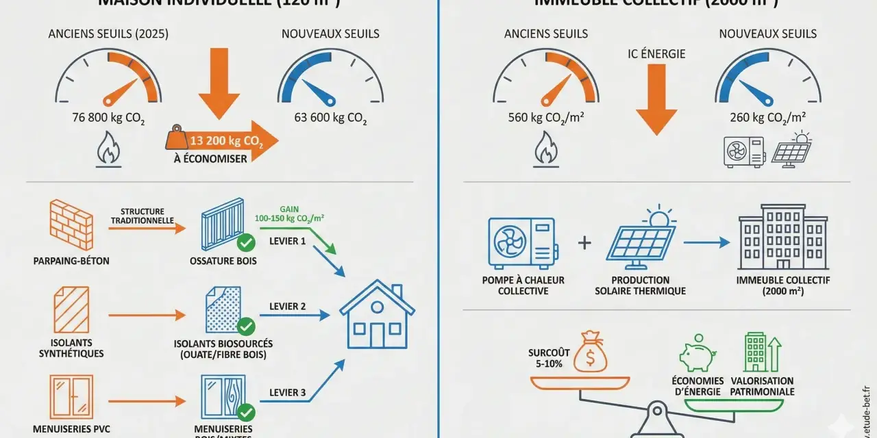 L'avantage maison ossature bois : réduction des émissions de CO2, isolation biosourcée et menuiseries mixtes pour une construction plus écologique.