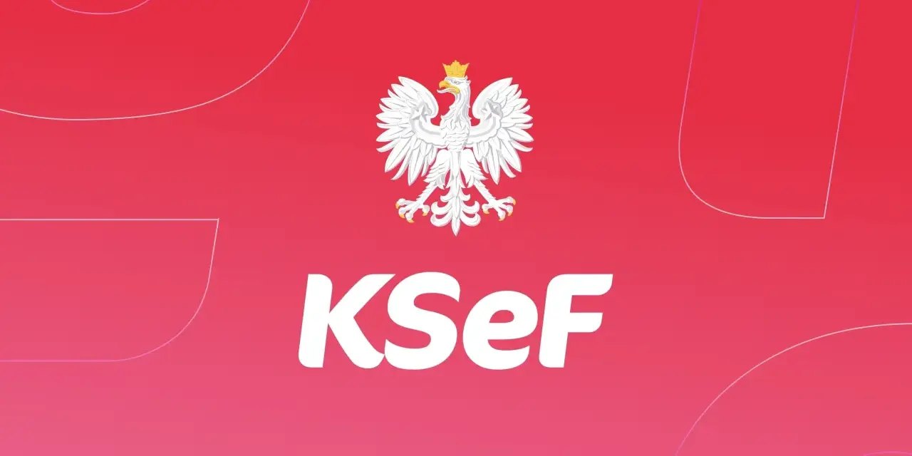 Biały orzeł na czerwonym tle z napisem KSeF.