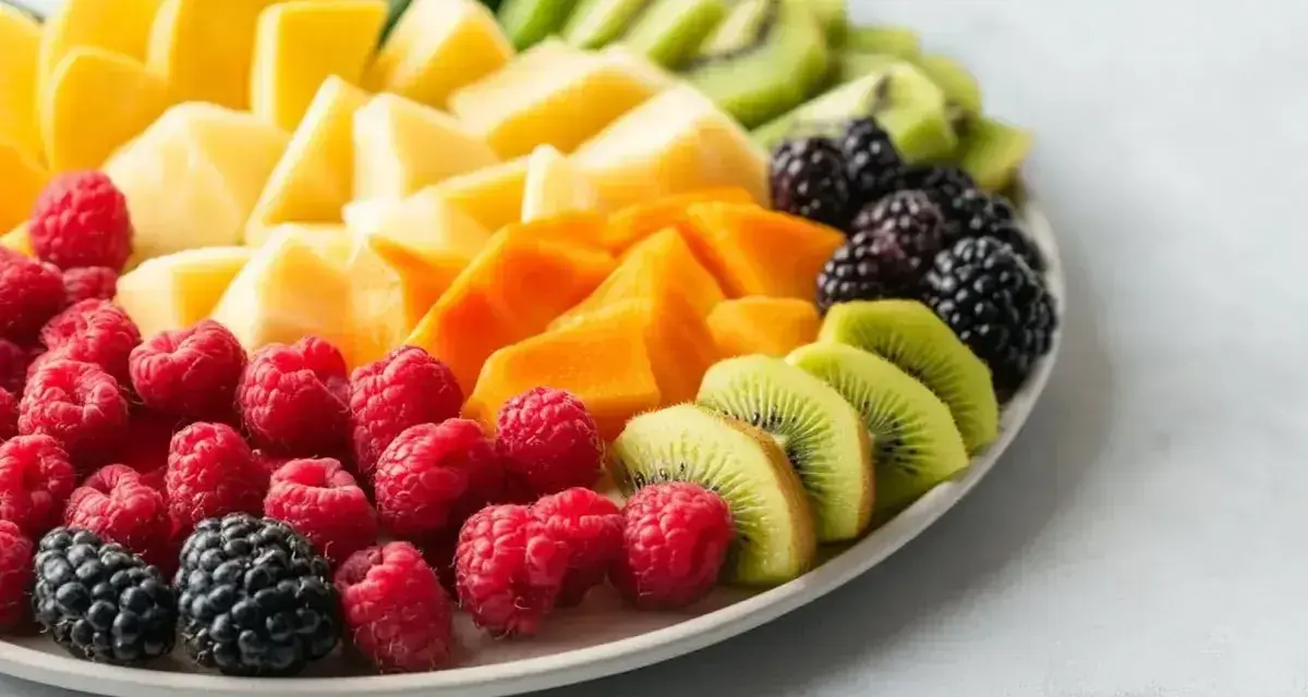 Kolorowa taca z owocami: maliny, jeżyny, kiwi, mango i papaja. Idealny sposób, jak podać owoce na imprezie, zachwycając gości!