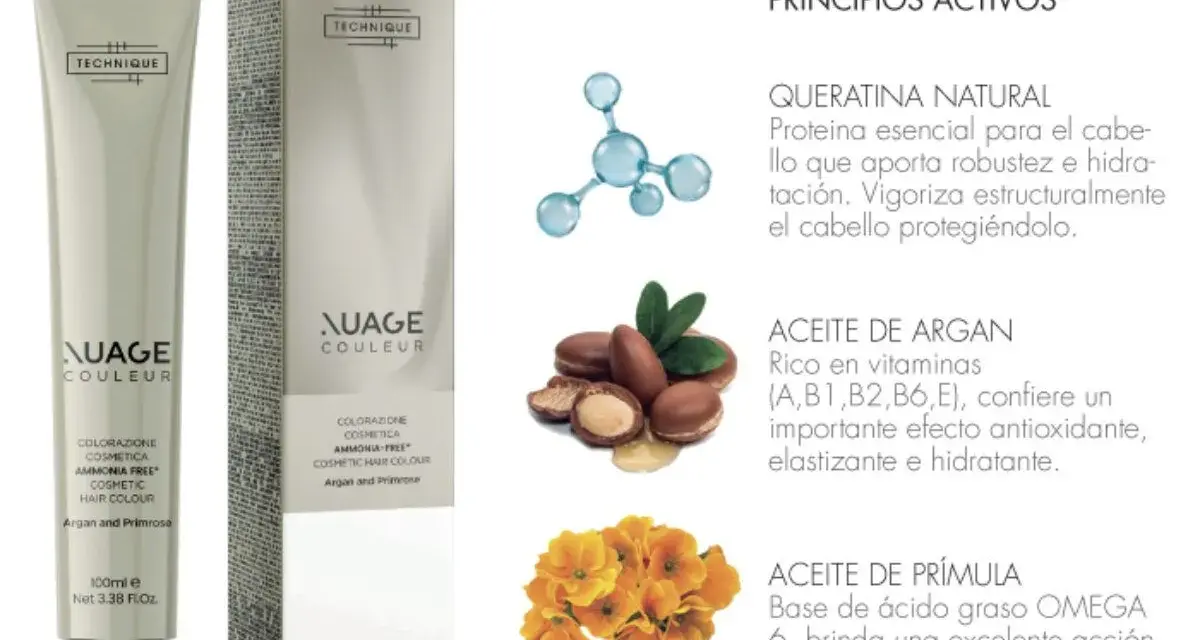 Nuage Couleur: baño de color para canas con queratina, aceite de argán y prímula. Cabello fuerte, hidratado y protegido.